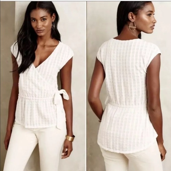 Anthropologie Deletta | peplum laced wrap top - Picture 3 of 8